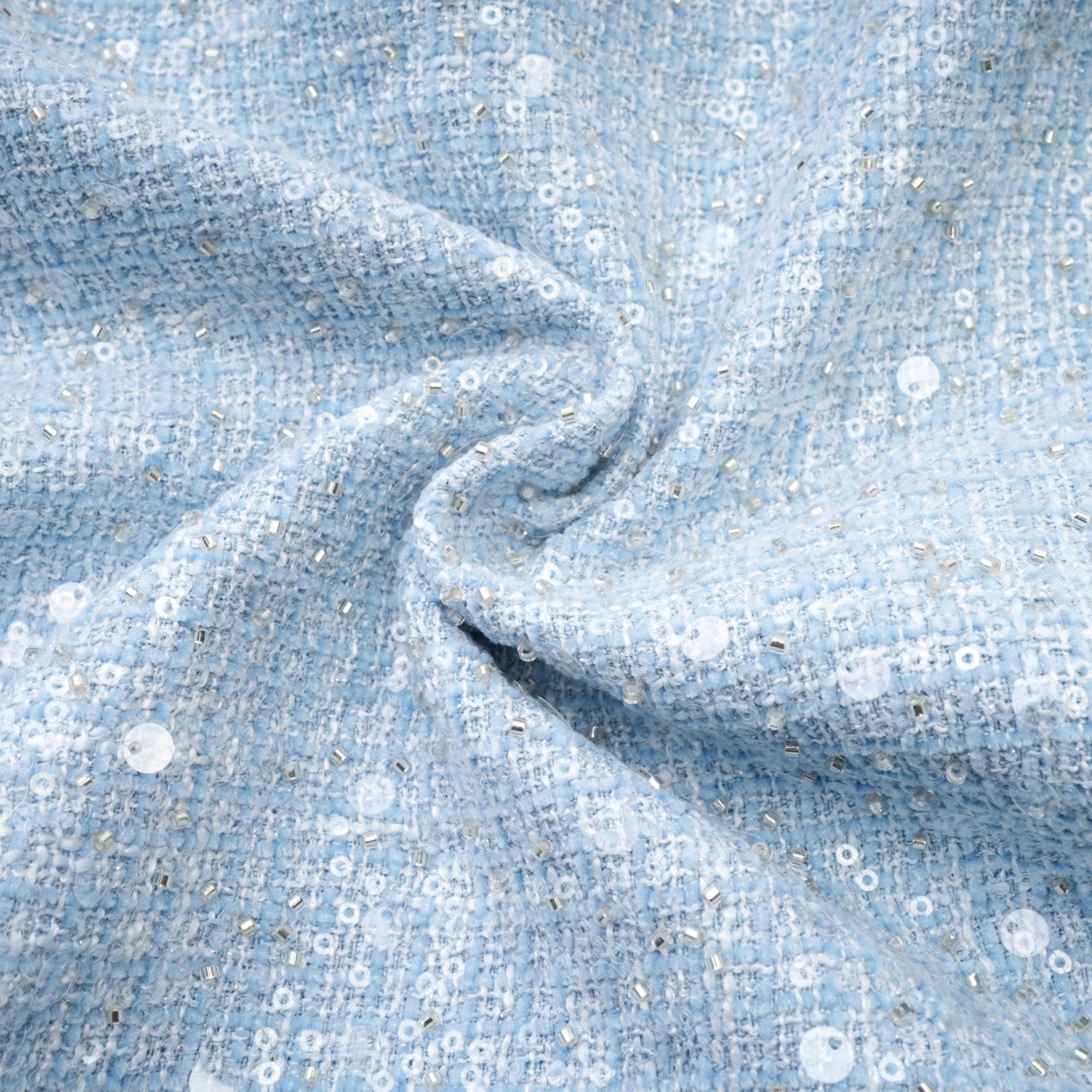 "Manon Charm" Açık Mavi Işıltılı Tweed Mini Elbise