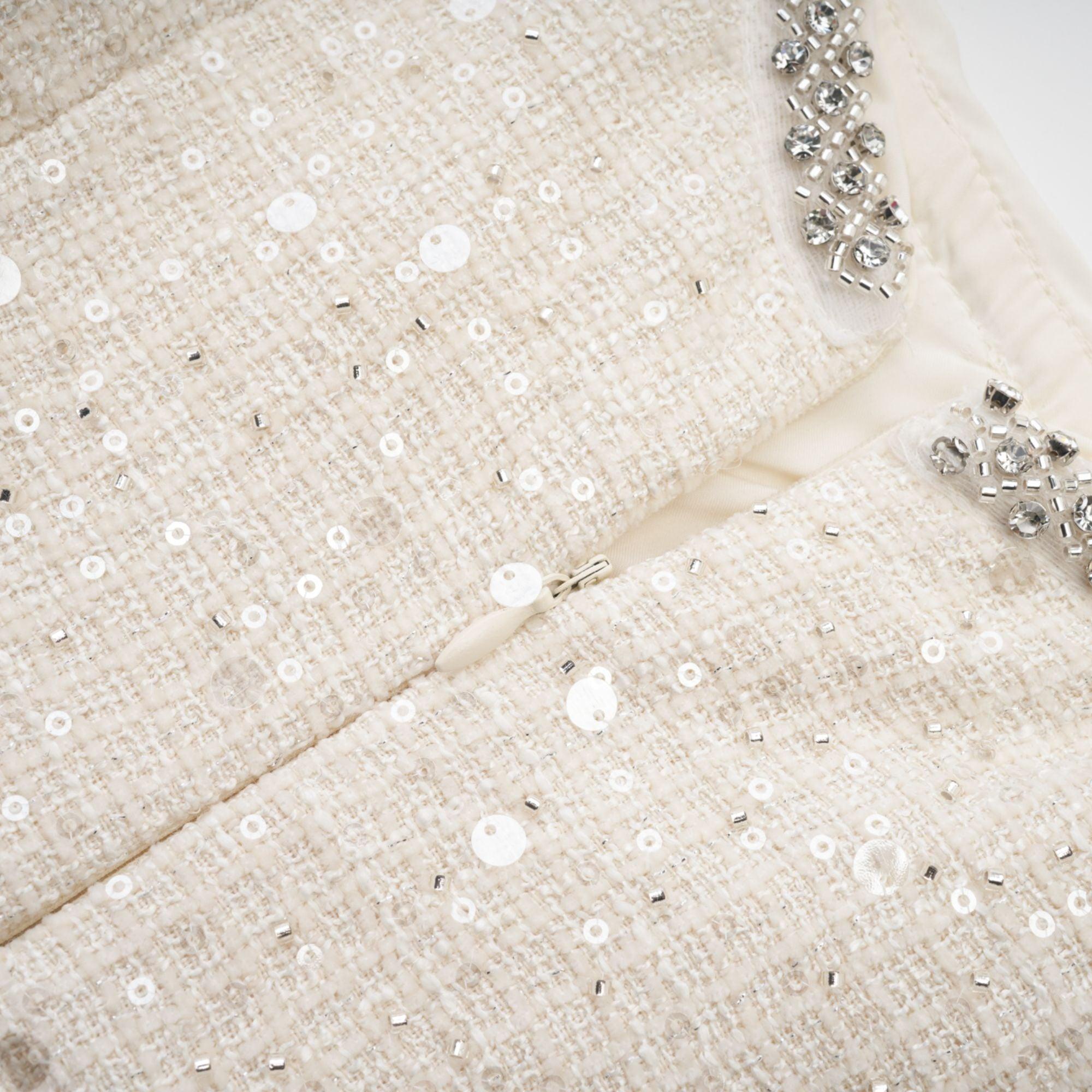 "Manon Charm" Açık Mavi Işıltılı Tweed Mini Elbise