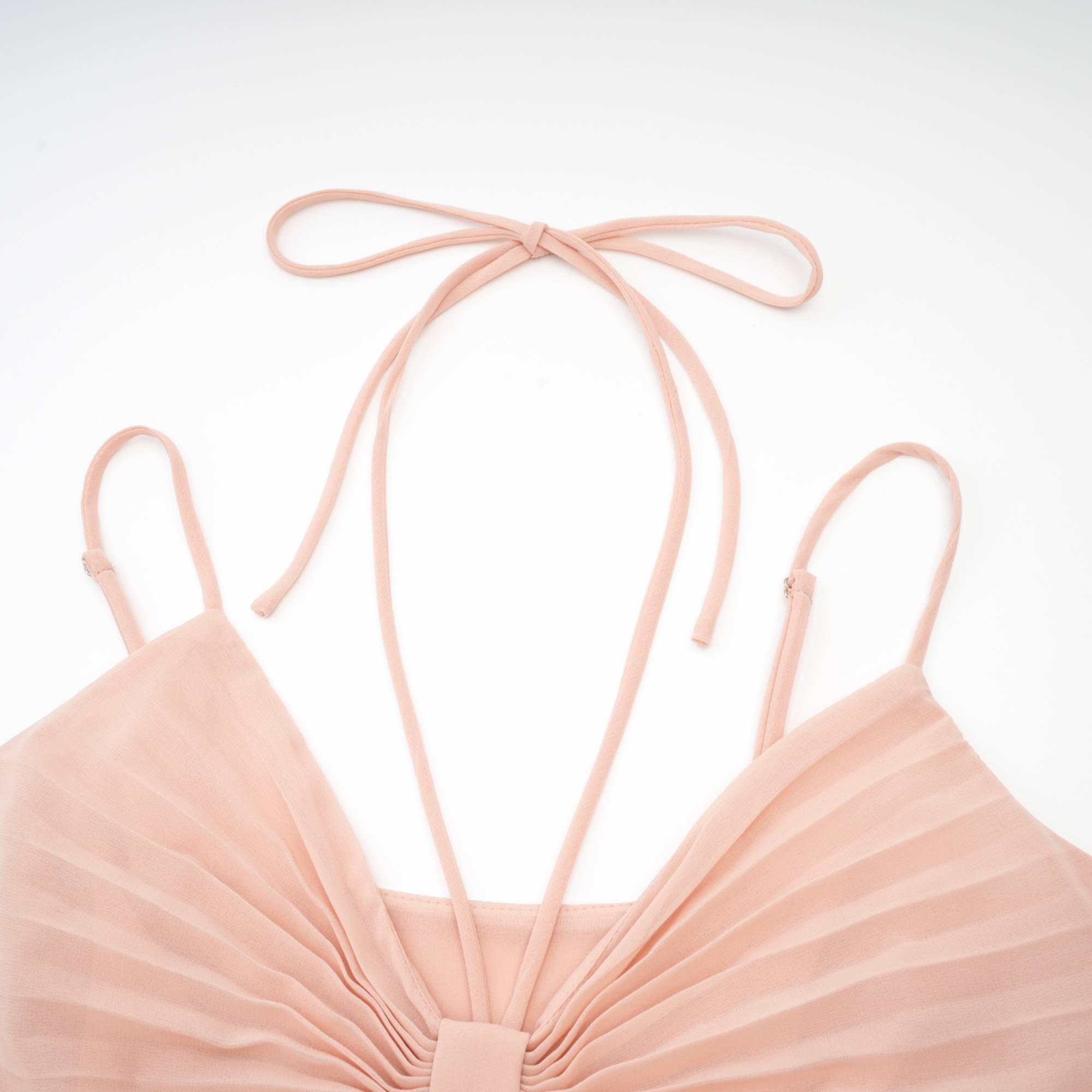 Şeftali Düşü Piliseli Uzun Elbise