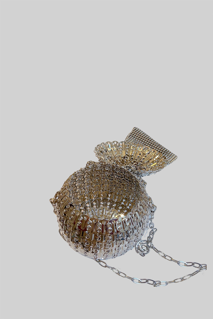 Pırıltılı Süslemeli Küresel Metalik El Çantası