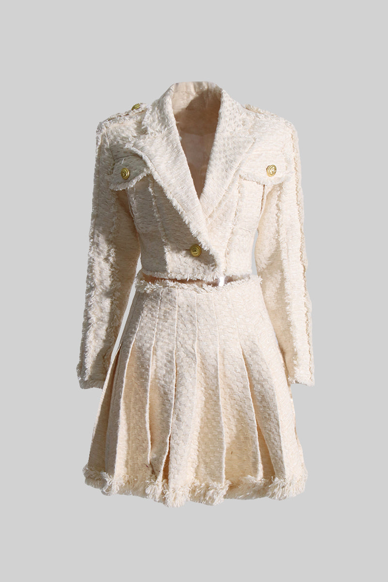 Altın Detaylı Krem Tweed İkili Takım